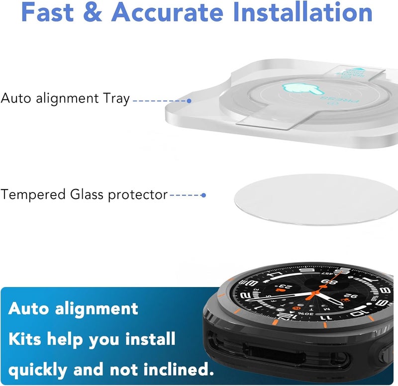 SPGUARD 2 Pack Samsung Galaxy Watch Ultra 47mm(2025/2024) Screen Protector,Auto-alignment Installation Kit Accessories Tempered Glass Screen Protector for ONLY Samsung Galaxy Watch Ultra 47mm(2025/2024) - Image 3